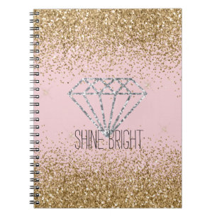Rosa Gold Glitter Silber Diamant Strahlt Hell Notizblock