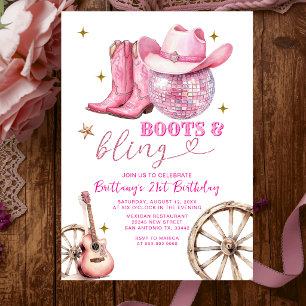 Rosa Gold Glitter Stiefel und Bling 21. Geburtstag Einladung