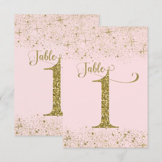 Rosa Gold Glitter-Tischzahlen Nummer 1 Einladung (Vorne/Hinten)