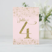 Rosa Gold Glitter-Tischzahlen Nummer 4 Einladung (Stehend Vorderseite)