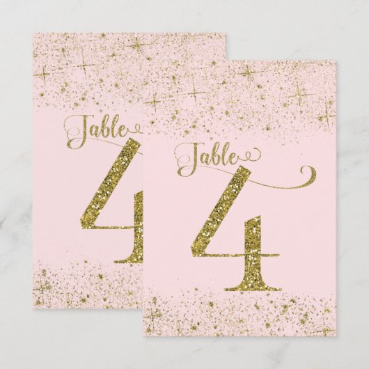 Rosa Gold Glitter-Tischzahlen Nummer 4 Einladung (Vorne/Hinten)