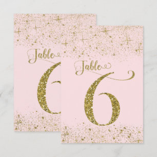 Rosa Gold Glitter-Tischzahlen Nummer 6 Einladung