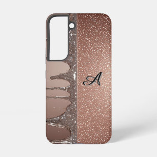 Rosa Gold Glitter-Tropf Custom-Name-Monogramm Samsung Galaxy Hülle