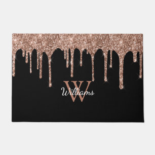Rosa Gold Glitter-Tropfen funkelnder Monogramm-Nam Fußmatte