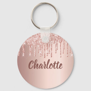Rosa Gold Glitter-Tropfen-Monogramm Schlüsselanhänger