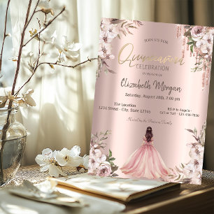 Rosa Gold Glitter-Tropfen Prinzessinnen Kleid Blum Einladung