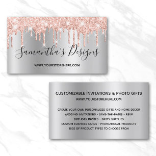 Rosa Gold Glitter Tropfen Silber Ombre Online Shop Visitenkarte