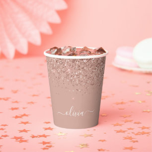 Rosa Gold Glitter- und Glanz-Monogramm-Papierbeche Pappbecher