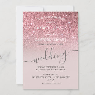 Rosa Gold Glitter und Grauton-Einladung Einladung