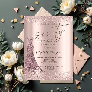Rosa Gold Glitterstaub-Rahmen Kleid 60. Geburtstag Einladung