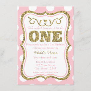 Rosa Gold Glitzer 1. Geburtstag Einladung