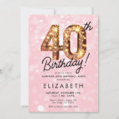 Rosa Gold Glitzer 40. Digitale Geburtstagseinladun Einladung (Vorderseite)