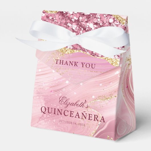 Rosa Gold Glitzer Agate Marble 15. Quinceañera Geschenkschachtel (Vorderseite)