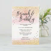 Rosa Gold Glitzer Brunch and Bubbly Brautparty Einladung (Stehend Vorderseite)