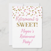 Rosa Gold Glitzer Confetti Retirement Party Einladung (Vorderseite)