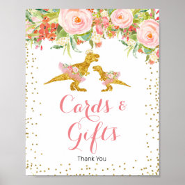 Rosa Gold Glitzer Dino Karten und Geschenke Unters Poster