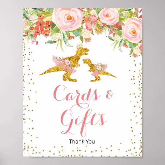 Rosa Gold Glitzer Dino Karten und Geschenke Unters Poster (Vorne)