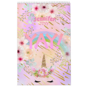 Rosa Gold Glitzer Einhorn Face Girls Motivierend Kalender