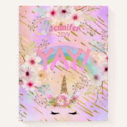 Rosa Gold Glitzer Einhorn Face Girls Motivierend Notizblock