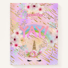 Rosa Gold Glitzer Einhorn Face Girls Motivierend Notizblock