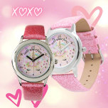 Rosa Gold Glitzer Einhorn Face Regenbogen Girls Ge Armbanduhr<br><div class="desc">Dieses moderne trendige,  rosa und goldfarbene Einhorngesicht,  Regenbogen und Blume Design Geschenk ist perfekt für Mädchen,  die alles Liebe Einhörner. Sie können den Text für Geburtstag oder jede andere Gelegenheit nach Belieben bearbeiten und den Namen des Mädchens hinzufügen.</div>