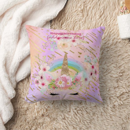 Rosa Gold Glitzer Einhorn Face Regenbogen Girls Ge Kissen (Decke)