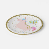 Rosa & Gold Glitzer Einhorn Girls Geburtstagsparty Pappteller (Schrägansicht)