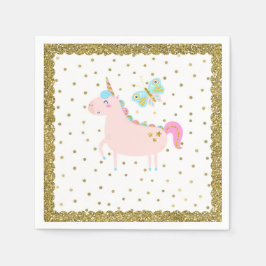 Rosa & Gold Glitzer Einhorn Girls Geburtstagsparty Serviette