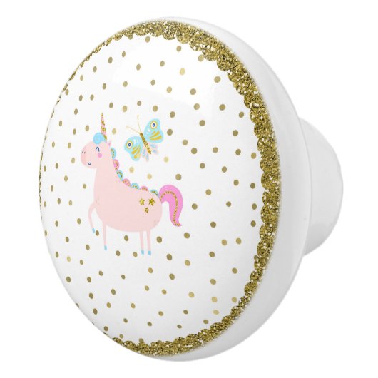 Rosa & Gold Glitzer Einhorn Giro del Malcantone Ki Keramikknauf (Rechts)