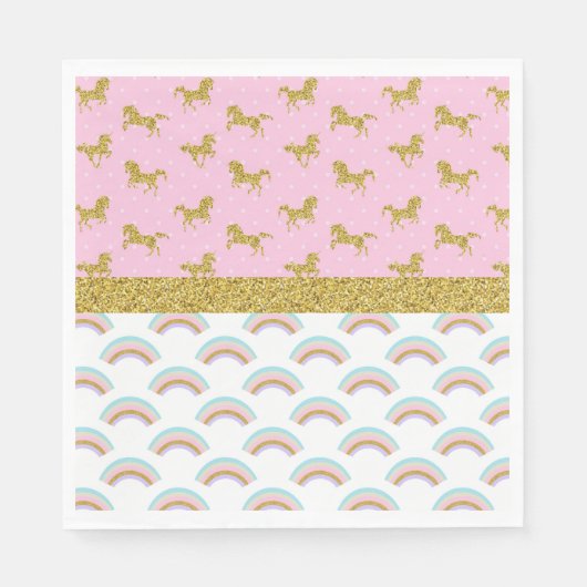 Rosa Gold Glitzer Einhornpapier Party Cups Serviette (Vorderseite)