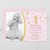 Rosa Gold Glitzer Erste Einladung zum 1. Geburtsta (Vorne/Hinten)