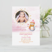 Rosa Gold Glitzer Foto Kindergeburtstag Einladung (Stehend Vorderseite)