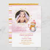 Rosa Gold Glitzer Foto Kindergeburtstag Einladung (Vorne/Hinten)