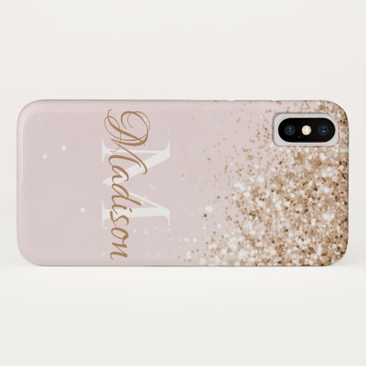 Rosa Gold Glitzer Girly Hübscher Anfangsname Case-Mate iPhone Hülle (Rückseite (Horizontal))