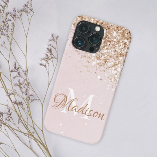 Rosa Gold Glitzer Girly Hübscher Anfangsname Case-Mate iPhone Hülle