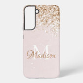 Rosa Gold Glitzer Girly Hübscher Anfangsname Samsung Galaxy Hülle (Rückseite)