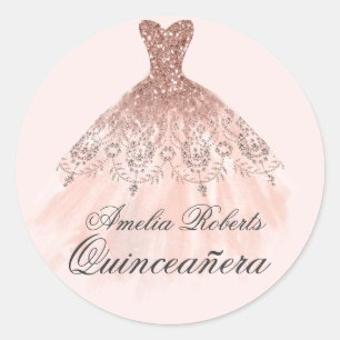 Rosa Gold Glitzer Kleid Quinceanera Aufkleber