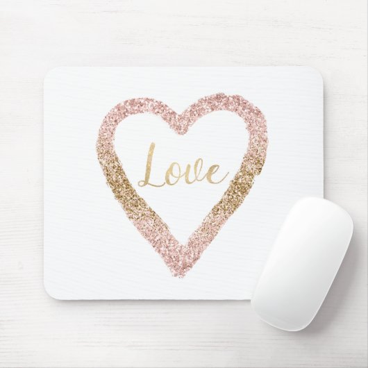 Rosa Gold Glitzer Liebe Herz Mousepad (Mit Mouse)