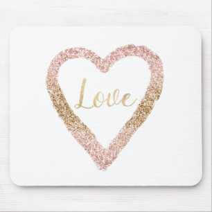 Rosa Gold Glitzer Liebe Herz Mousepad