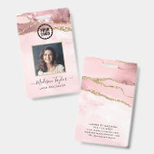 Rosa Gold Glitzer Marble Agate Foto Logo Ausweis (Vorder- & Rückseite)