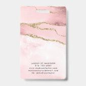 Rosa Gold Glitzer Marble Agate Foto Logo Ausweis (Rückseite)