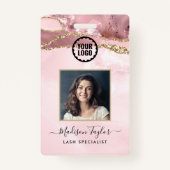 Rosa Gold Glitzer Marble Agate Foto Logo Ausweis (Vorderseite)