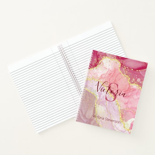 Rosa Gold Glitzer Marble Geode Monogram Notizblock (Innenseite)