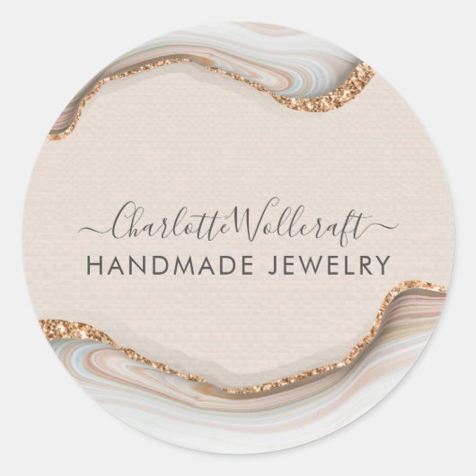 Rosa Gold Glitzer Marmor Agate Handmade Schmuck Runder Aufkleber (Vorderseite)