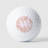 Rosa Gold-Glitzer-Marmormonogramm Golfball (Vorderseite)