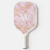 Rosa Gold-Glitzer-Marmormonogramm Pickleball Schläger (Rückseite)
