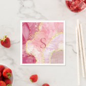 Rosa Gold Glitzer Monogram Marble Geode Serviette (Beispiel)