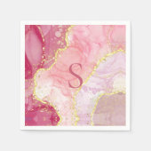 Rosa Gold Glitzer Monogram Marble Geode Serviette (Vorderseite)