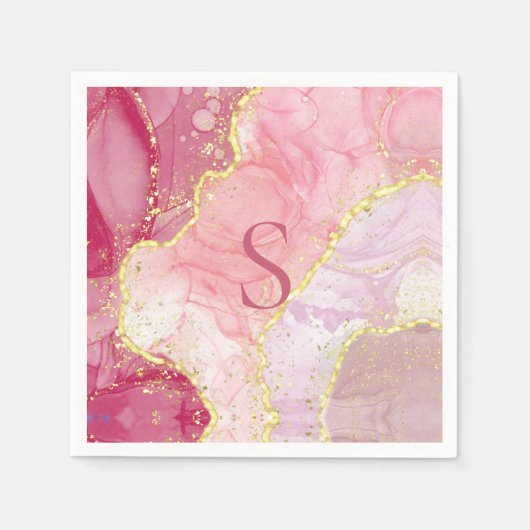 Rosa Gold Glitzer Monogram Marble Geode Serviette (Vorderseite)