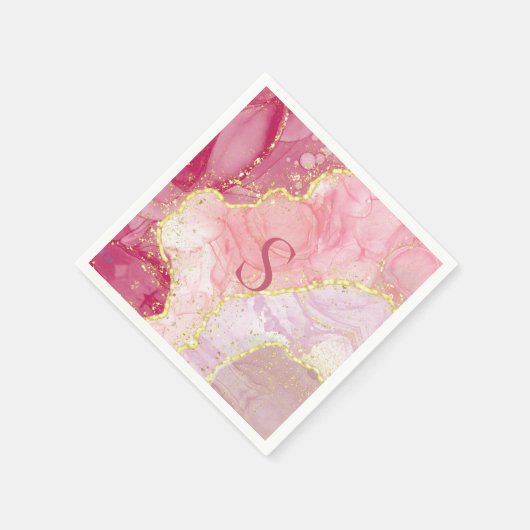 Rosa Gold Glitzer Monogram Marble Geode Serviette (Ecke)